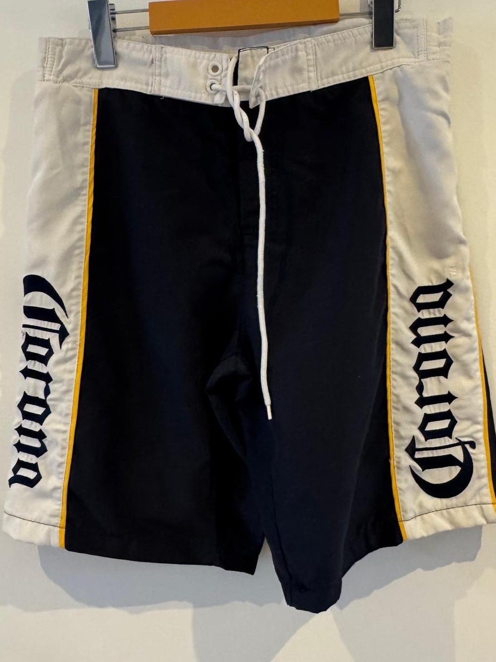 Vintage Y2K Corona Extra Board Shorts Swim Trunks Graphic Gothic Font Mens S